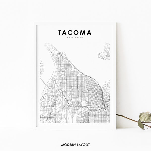 Tacoma WA Map Print, Washington USA Map Art Poster, Seattle, City Street Road Map Print, Nursery Room Wall Office Decor, Printable Map