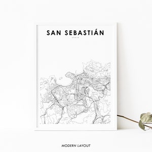 Impressão de mapa de San Sebastian Espanha, pôster de arte de mapa, San Sebastián Donostia, impressão de mapa de ruas da cidade, decoração de parede de quarto de berçário, mapa para impressão