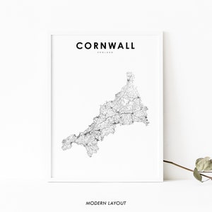 Cornwall England Karte Druck, UK Vereinigtes Königreich Straßenkarte Kunst Poster, Truro Karte Kunst, Kinderzimmer Wand Büro Dekor, druckbare Karte