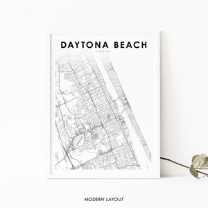 Daytona Beach FL Kaart Print, Florida USA Kaart Art Poster, Speedway, City Street Road Map Print, Kinderkamer Muur Kantoor Decor, Afdrukbare kaart