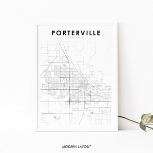 Porterville CA kaart afdrukken, Californië USA kaart Art Poster, Tulare County, stad straat kaart afdrukken, kinderkamer muur Office Decor, afdrukbare kaart