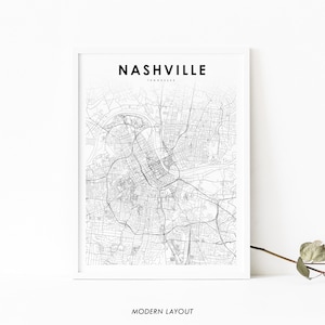 Nashville TN Map Print, Tennessee USA Karte Art Poster, Davidson, City Street Road Map Print, Kinderzimmer Wand Büro Dekor, druckbare Karte