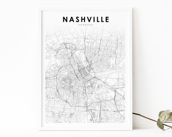 Nashville TN Map Print, Tennessee USA Map Art Poster, Davidson, City Street Road Map Print, Nursery Room Wall Office Decor, Printable Map