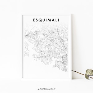 Esquimalt BC Mapa Impresión, Columbia Británica Canadá Mapa Arte Cartel, Victoria City Street Road Map, Decoración de la oficina de la pared de la guardería, Mapa imprimible