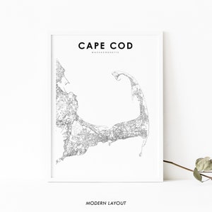 Impressão de mapa de Cape Cod MA, pôster de arte de mapa de Massachusetts EUA, impressão de mapa de ruas de estradas da cidade, decoração de parede de quarto de berçário, mapa para impressão