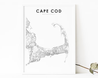 Cape Cod MA Map Print, Massachusetts USA Map Art Poster, City Road Street Map Print, Nursery Room Wall Office Decor, Printable Map