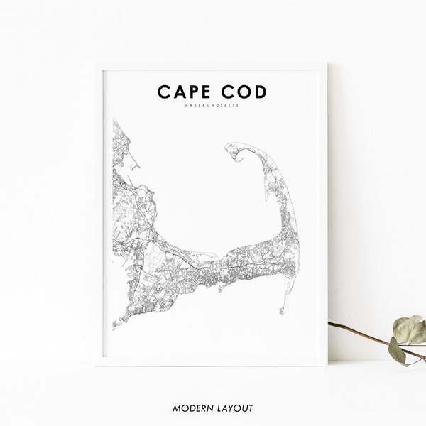 Cape Cod MA Map Print, Massachusetts USA Map Art Poster, City Road Street Map Print, Nursery Room Wall Office Decor, Printable Map