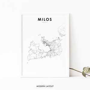 Milos Griechenland Karte Print, Karte Kunst Poster, Melos Μήλος Ελλάδalpha, Stadt Straße Road Map Print, Kinderzimmer Wand Büro Dekor, druckbare Karte