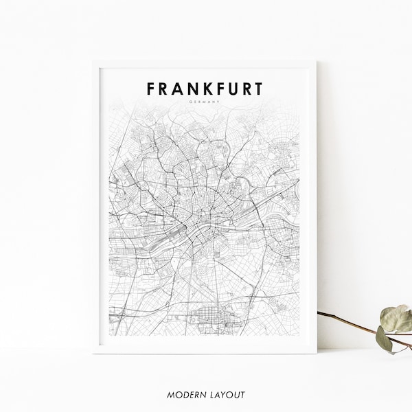 Frankfurt Germany Map Print, Map Art Poster, Main Hesse Hessen City Street Road Map Print, Nursery Room Wall Office Decor, Printable Map