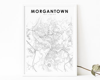 Morgantown WV Map Print, West Virginia USA Map Art Poster, Monongalia, City Street Road Map Print, Nursery Room Wall Office Decor, Printable