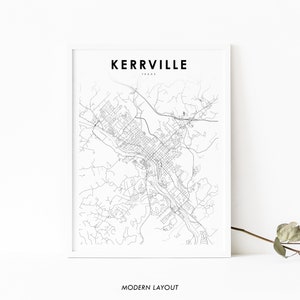 Kerrville TX Karte Print, Texas USA Karte Kunst Poster, Kerr County, Stadt Straße Straße Karte Druck, Kinderzimmer Wand Büro Dekor, druckbare Karte