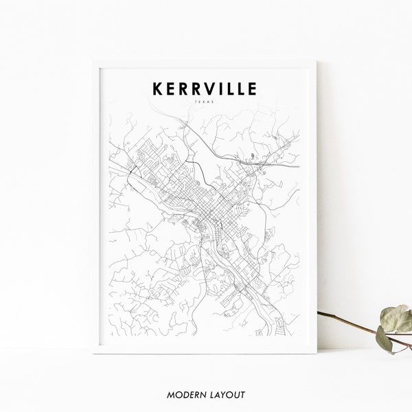 Kerrville TX Map Print, Texas USA Map Art Poster, Kerr County, City Street Road Map Print, Nursery Room Wall Office Decor, Printable Map