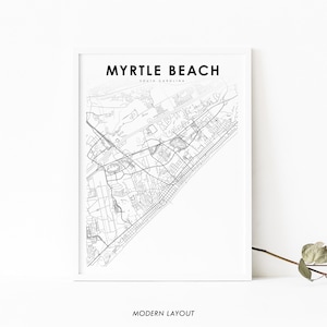 Myrtle Beach SC carte impression, Caroline du Sud USA carte Art affiche, ville rue route carte impression, pépinière chambre mur bureau Decor, carte imprimable