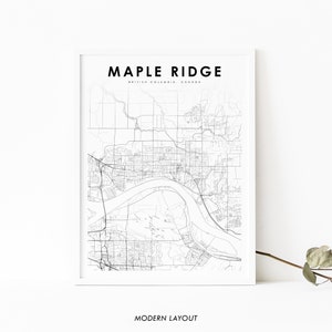 Impresión de mapa de Maple Ridge BC, póster de arte de mapa de Columbia Británica, Canadá, impresión de mapa de carreteras de calles de la ciudad, decoración de pared de oficina de habitación de bebé, mapa imprimible