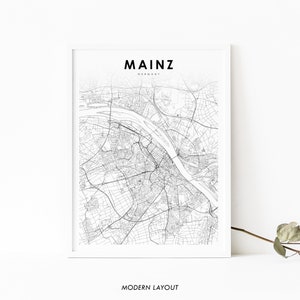 Mainz Deutschland Karte Print, Karte Kunst Poster, Mainz Mogontiacum, Stadt Straße Straße Karte Print, Kinderzimmer Büro Wand Dekor, druckbare Karte