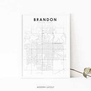 Impression de carte de Brandon Manitoba, MB Canada carte Art affiche, Westman, impression de carte routière de la rue de la ville, décor de bureau de mur de salle de pépinière, carte imprimable