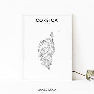 Corsica Frankrijk kaart afdrukken, routekaart kunst poster, Corse française kaart kunst, kinderkamer muur kantoor decor, afdrukbare kaart