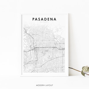 Pasadena CA kaart afdrukken, Californië USA kaart kunst poster, San Gabriel, stad straat routekaart afdrukken, kinderkamer muur kantoor decor, afdrukbare kaart