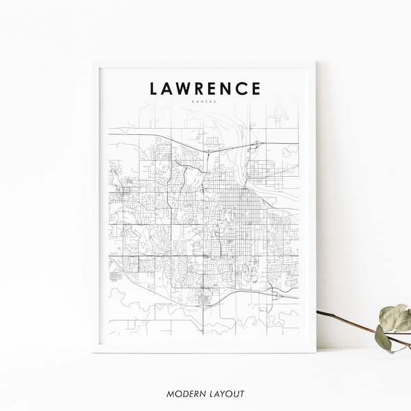 Lawrence KS Map Print, Kansas USA Map Art Poster,Kansas University City Street Road Map Print, Nursery Room Wall Office Decor, Printable Map