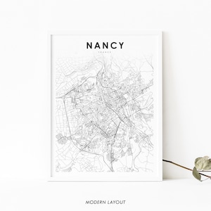 Nancy Frankreich Karte Print, Karte Kunst Poster, Nanzig Grand Est Lorraine, Stadt Straße Road Map Print, Kinderzimmer Wand Büro Dekor, druckbare Karte