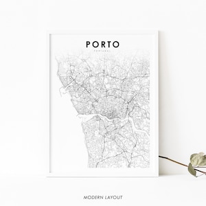 Porto gebied Portugal kaart afdrukken, kaart kunst poster, stad straat routekaart afdrukken, kinderkamer muur kantoor decor, afdrukbare kaart