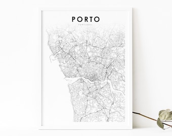 Porto Area Portugal Map Print, Map Art Poster, City Street Road Map Print, Nursery Room Wall Office Decor, Printable Map