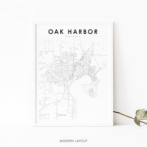 Oak Harbour WA Karte Print, Washington USA Karte Kunst Poster, Whidbey, Stadt Straße Road Map Print, Kinderzimmer Wand Büro Dekor, druckbare Karte