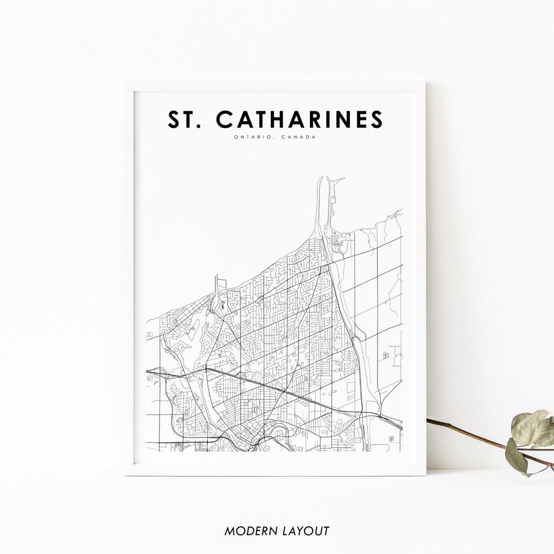 St. Catharines Ontario Map Print, ON Canada Map Art Poster, City Street ...