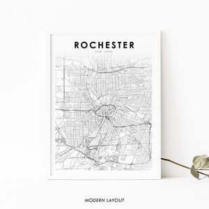 Downtown Rochester NY Map Print, New York USA Map Art Poster, City Street Road Map Print, Nursery Room Wall Office Decor, Printable Map