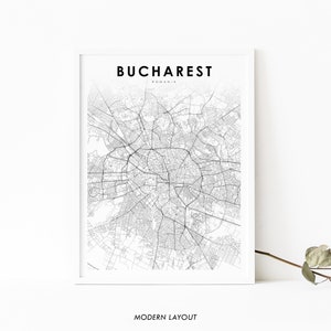 Impressão de mapa de Bucareste Romênia, pôster de arte de mapa, București România, impressão de mapa de estradas de ruas da cidade, decoração de parede de quarto de berçário, mapa para impressão