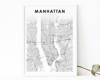 Manhattan NYC Map Print, New York City NY USA Map Art Poster, City Street Road Map Print, Nursery Room Wall Office Decor, Printable Map