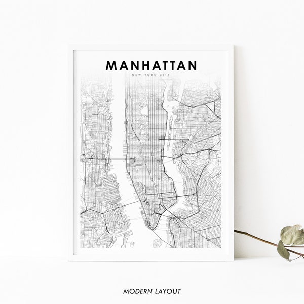 Manhattan NYC Map Print, New York City NY USA Map Art Poster, City Street Road Map Print, Nursery Room Wall Office Decor, Printable Map