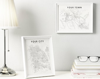 Custom Map, City Map Print, Custom Map Poster, Any City, Any Town, Personalized Map Print, Printable Wall Art, Minimalist, Printable Map