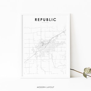Republic MO Map Print, Missouri USA Map Art Poster, Springfield, City Street Road Map Print, Nursery Room, Office Wall Decor, Printable Map