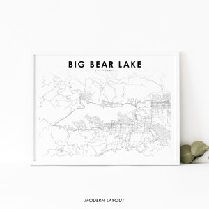 Impresión de mapas de Big Bear Lake CA, cartel de arte de mapas de California EE. UU., impresión de mapas de carreteras de la calle de la ciudad, decoración de la oficina de la pared de la guardería, mapa imprimible
