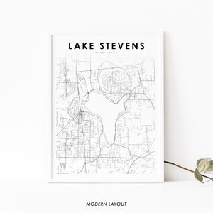 Lake Stevens WA Karte Print, Washington USA Karte Art Poster, Snohomish City Street Road Map Print, Kinderzimmer Büro Wand Dekor druckbare Karte