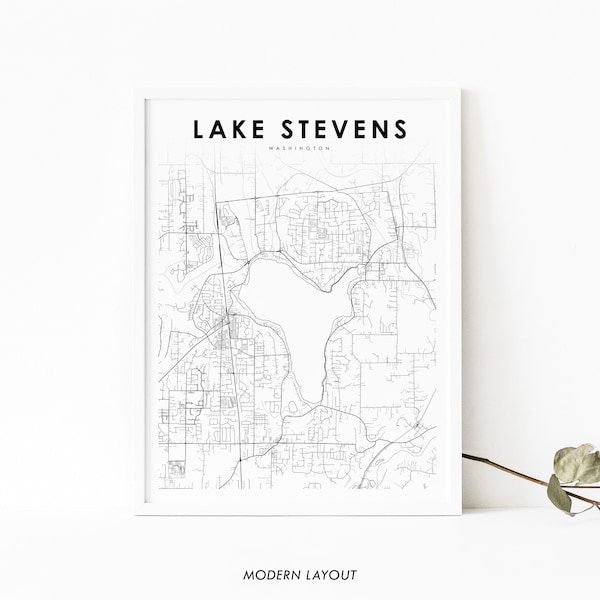 Lake Stevens WA Map Print, Washington USA Map Art Poster, Snohomish City Street Road Map Print, Nursery Room Office Wall Decor Printable Map