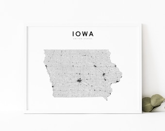 Iowa Karte Print, State Road Map Print, IA USA USA Karte Kunst Poster, Kinderzimmer Wand Büro Dekor, druckbare Karte