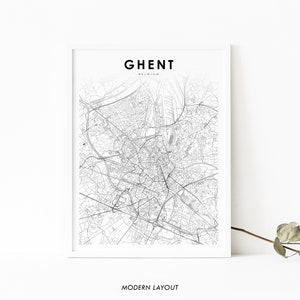 Impressão de mapa de Ghent Bélgica, pôster de arte de mapa, Gent Gand Gaunt België, impressão de mapa de estradas de ruas da cidade, decoração de parede de quarto de berçário, mapa para impressão