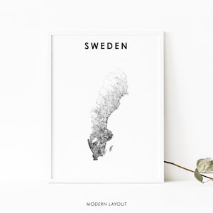 Schweden Karte Print, Straßenkarte Kunst Poster, Sverige Schwedisch Stockholm, skandinavische Kartenkunst, Kinderzimmer Wand Büro Dekor, druckbare Karte