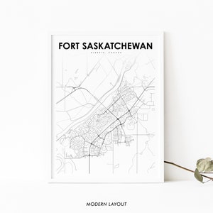 Fort Saskatchewan Alberta Map Print, AB Canada Map Art Poster, Edmonton City Street Road Map Print, Nursery Room Office Wall Decor Printable
