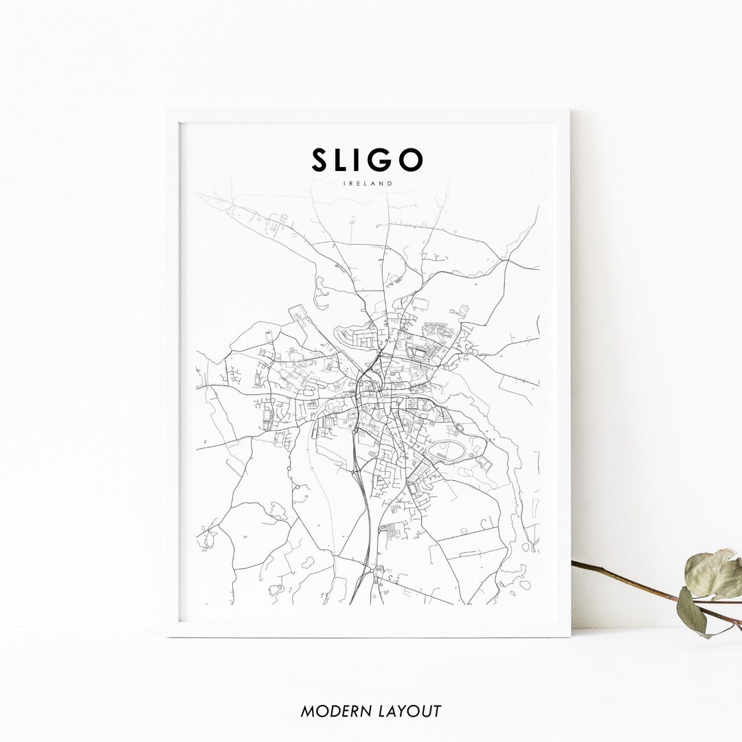 Sligo Ireland Map Print, UK Map Art Poster, Sligeach Connacht, City Street Road Map Print ...