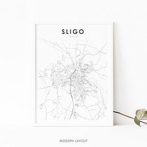 Impresión de mapas de Sligo Irlanda, cartel de arte de mapas del Reino Unido, Sligeach Connacht, impresión de mapas de carreteras de la calle de la ciudad, decoración de la oficina de la pared de la guardería, mapa imprimible