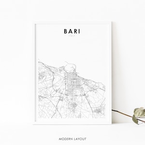 Impressão de mapa de Bari Itália, pôster de arte de mapa Bare Italia, Barium Apulia, impressão de mapa de estradas de ruas da cidade, decoração de parede de quarto de berçário, mapa para impressão