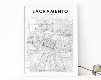Sacramento CA Map Print, California USA Map Art Poster, City Street Road Map Print, Nursery Room Wall Office Decor, Printable Map