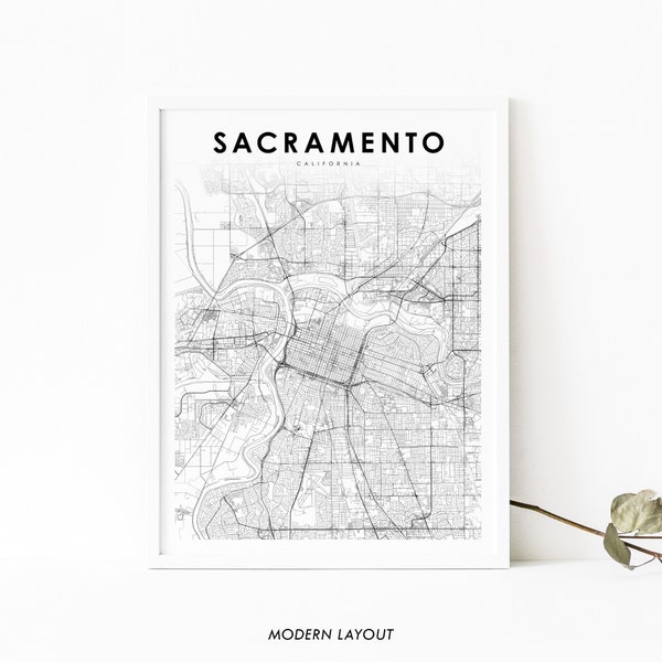 Sacramento CA Map Print, California USA Map Art Poster, City Street Road Map Print, Nursery Room Wall Office Decor, Printable Map