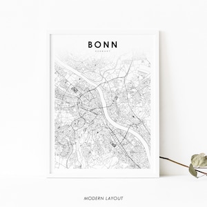 Bonn Duitsland kaart afdrukken, kaart kunst poster, Keulen Deutschland, stad straat routekaart afdrukken, kinderkamer muur kantoor decor, afdrukbare kaart