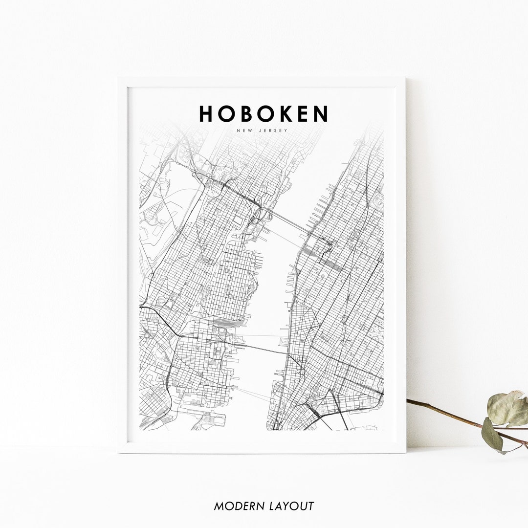 Hoboken NJ Map Print, New Jersey USA Map Art Poster, Hudson County City