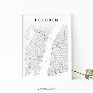 Hoboken NJ kaart afdrukken, New Jersey USA kaart Art Poster, Hudson County City Street Road kaart afdrukken, kinderkamer muur Office Decor, afdrukbare kaart
