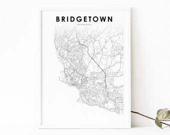 Bridgetown Barbados Map Print, Map Art Poster, Saint Michael, City Street Road Map Print, Nursery Room Wall Office Decor, Printable Map